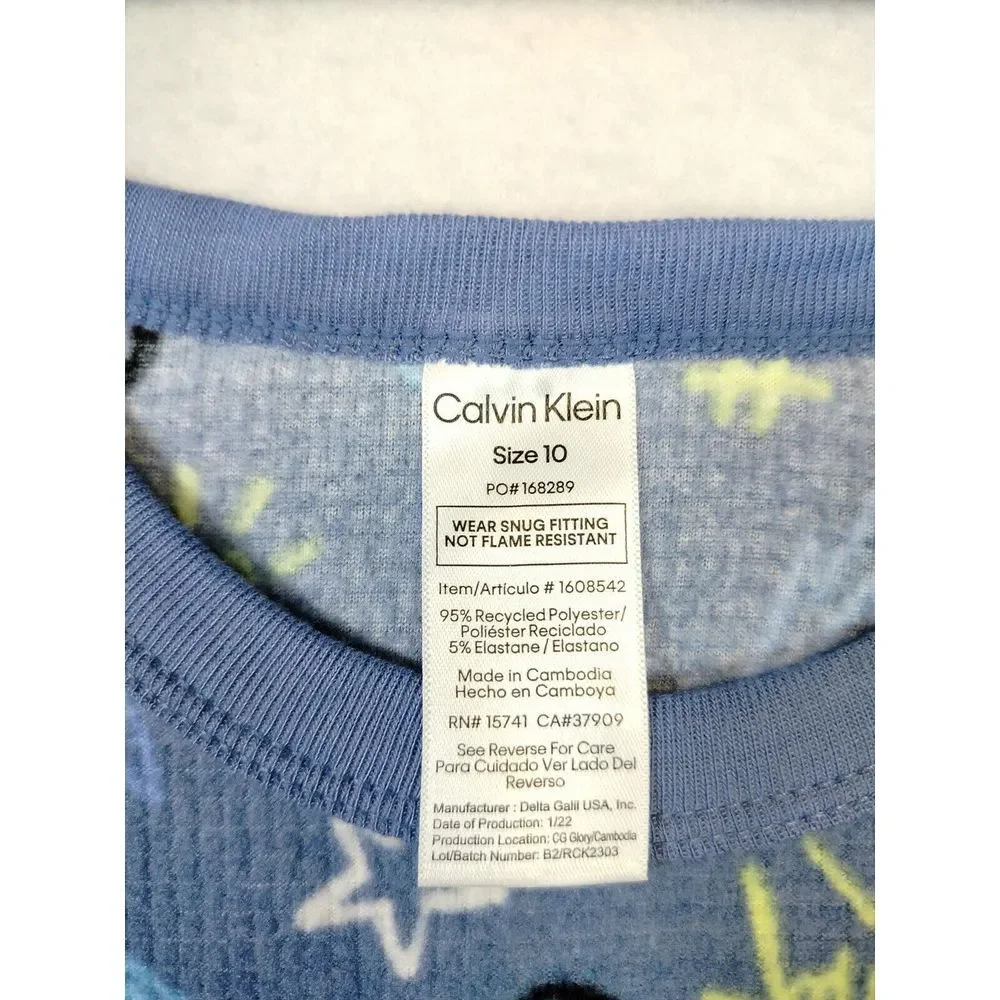 Calvin Klein Pajama Shirts Youth Boys Blue‎ 10 Classiccore Long Sleeve Geometric